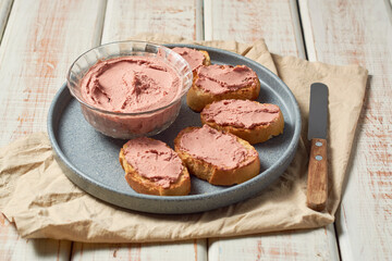 Fresh homemade pork liver pate on bread