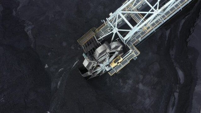 Coal terminal with technics working in it.