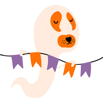 Illustration of cute dog in masquerade costume for Halloween party. Funny pet character.