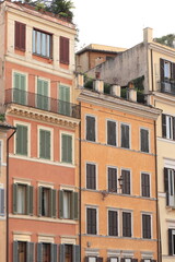 Fototapeta na wymiar Piazza di Spagna Square Colorful Traditional Building Facades Close Up in Rome, Italy
