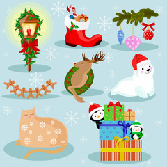 set of christmas elements