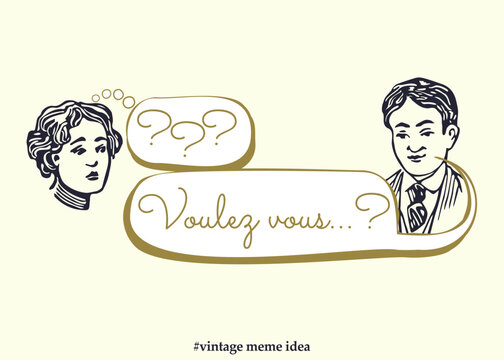 Vintage chat or meme idea with a lady and a man avatar. Text in French means Would you...?