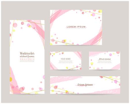 leaflet cover, card, business cards, banner design templates set (pink)