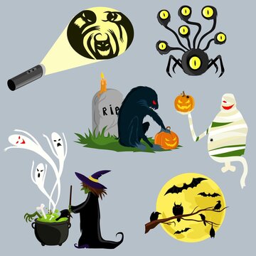 set of Halloween elements