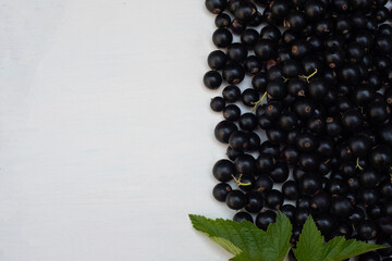 Juicy and ripe black currant on a white background. New harvest