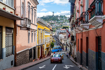 Fototapeta na wymiar street view of quito old town, ecuador