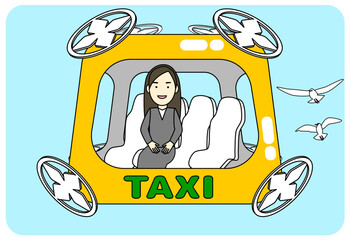 Vector illustration of flying drone taxi