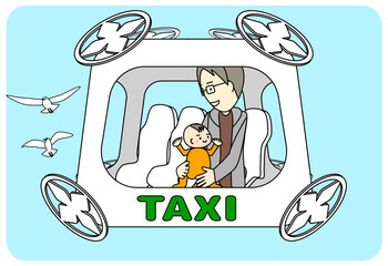 Vector illustration of flying drone taxi