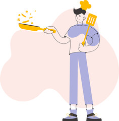 Chef guy. Line art trendy style. Vector illustration.
