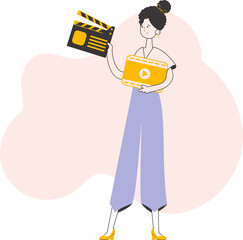 Girl blogger. The concept of social networking. Trendy style line art. Isolated. Vector illustration.