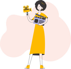 Girl blogger. The concept of social networking. Line art style. Isolated. Vector illustration.