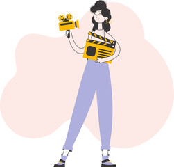 Girl blogger. The concept of social networking. Line art style. Isolated. Vector.