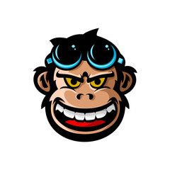 vector illustration of cute monkey face cartoon wearing round glasses