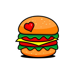 hamburger illustration vector and love sign