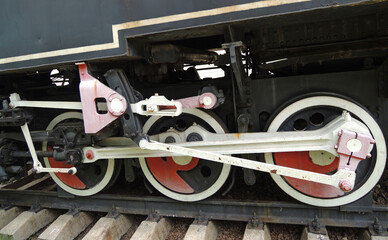 White Wheels Of Steam Locomotive Chassis 
