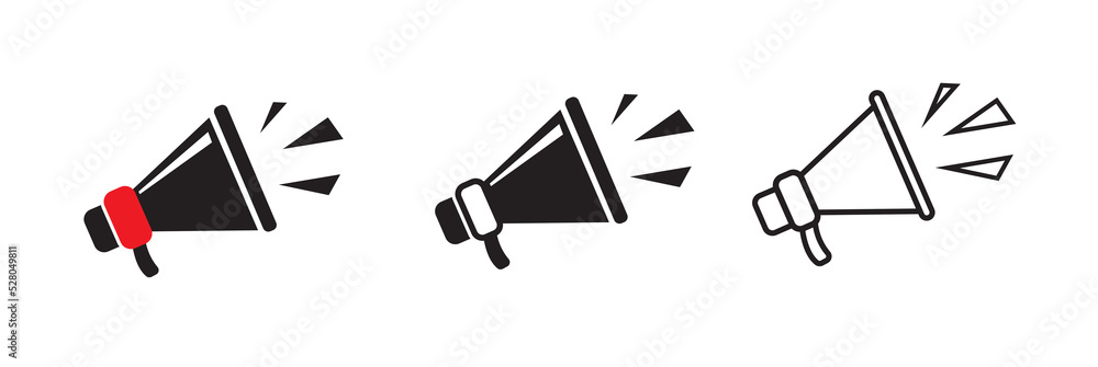 Poster megaphone icons set. electric megaphone symbol with sound. loudspeaker megaphone icon collection. ad
