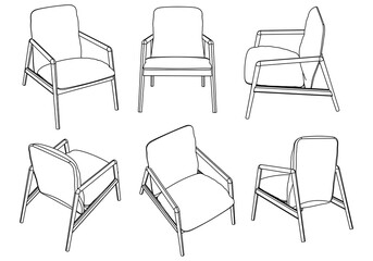 Home armchair vector outline set icon. Vector illustration comfortable chair on white background. Isolated outline set icon home armchair.