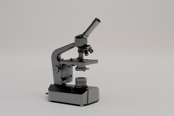 study of microorganisms under a microscope. microscope on a white background. copy paste, copy space. 3d render