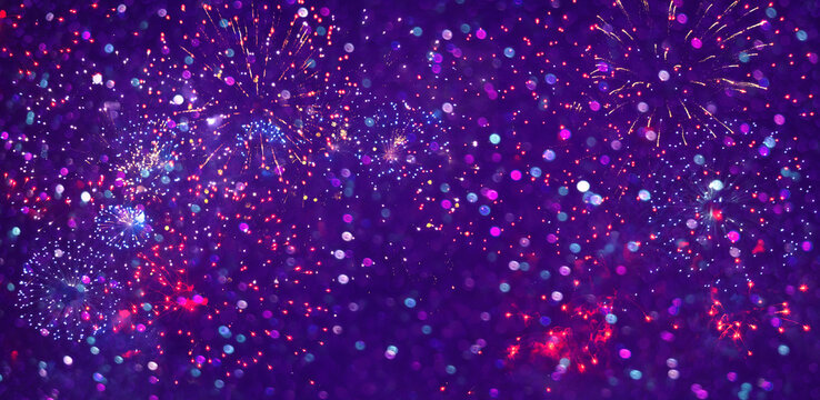 Beautiful Purple Holiday Background Of Fireworks