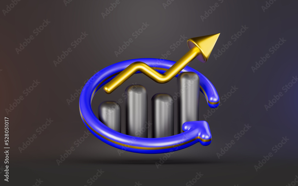 Poster line chart with rotation arrow sign dark background 3d render concept for business profit turnover