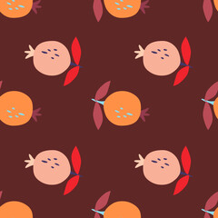 Seamless pattern with pomegranate fruit. Botanical fruits wallpaper.