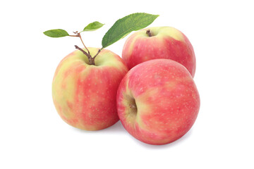 Three apples  with leaves isolated on white