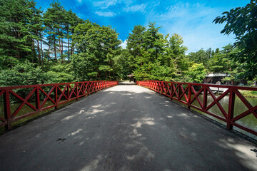 緑の中の赤い橋