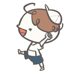 体操服のこども　白組の両手をあげる男の子