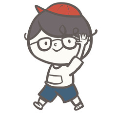 Obraz premium 体操服のこども 赤組のめがねの男の子