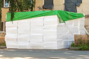 A large number of styrofoam panels for insulation of buildings