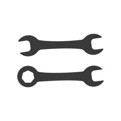 Car service icon. Double Open End Wrench icon black circle isolated on white. Repair Icon. Vector Logo Template. Two wrench icon. Wrench silhouette	
