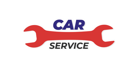 Vector symbol car service. Wrench logo with text. Isolated on white background. Wrench Fist Mechanic Logo. Car service logo with wrench