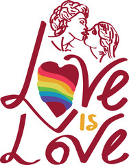 Love is love quote, LGBT concept. Hand-drawn lettering for poster, print, card, web. Vector illustration on chalkboard background