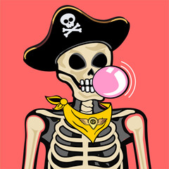 Skull Art, action figure of Skull with different fashion property used posses on colorfull background 