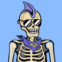 Skull Art, action figure of Skull with different fashion property used posses on colorfull background 