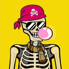 Skull Art, action figure of Skull with different fashion property used posses on colorfull background 