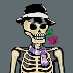 Skull Art, action figure of Skull with different fashion property used posses on colorfull background 