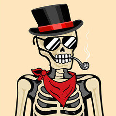 Skull Art, action figure of Skull with different fashion property used posses on colorfull background 