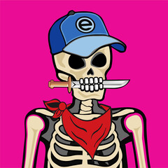Skull Art, action figure of Skull with different fashion property used posses on colorfull background 