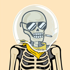 Skull Art, action figure of Skull with different fashion property used posses on colorfull background 