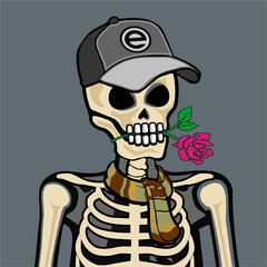 Skull Art, action figure of Skull with different fashion property used posses on colorfull background 