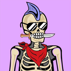 Skull Art, action figure of Skull with different fashion property used posses on colorfull background 