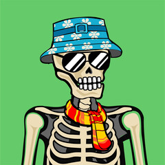 Skull Art, action figure of Skull with different fashion property used possed on colorfull background  