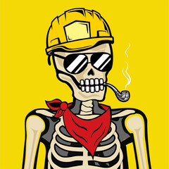 Skull Art, action figure of Skull with different fashion property used possed on colorfull background  