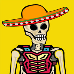 Skull Art, action figure of Skull with different fashion property used possed on colorfull background  