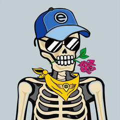 Skull Art, action figure of Skull with different fashion property used possed on colorfull background  