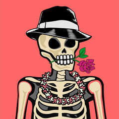 Skull Art, action figure of Skull with different fashion property used possed on colorfull background  