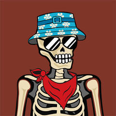 Skull Art, action figure of Skull with different fashion property used possed on colorfull background  