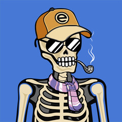 Skull Art, action figure of Skull with different fashion property used possed on colorfull background  