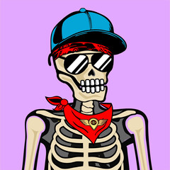 Skull Art, action figure of Skull with different fashion property used possed on colorfull background  